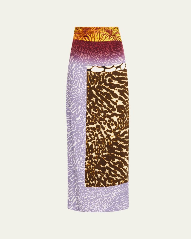 Abstract-Print Ruched Maxi Skirt